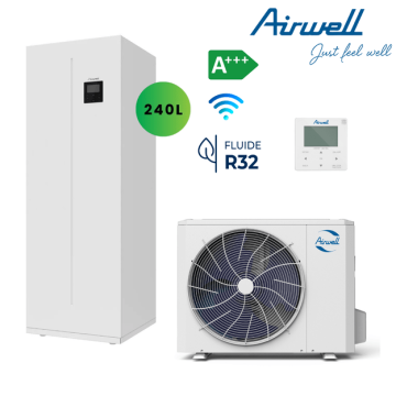 AIRWELL Wellea 16.00-14.90 kW šilumos siurblys oras-vanduo su 240l integruotu boileriu, ODMA-160T-09M22-25+AW-YHPSA16-H93 - TavoSildymas.eu