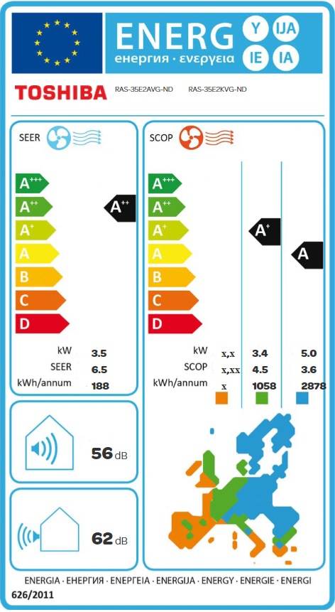 Šilumos siurblys oras-oras TOSHIBA Aurora+ RAS-35E2AVG-ND/ RAS-35E2KVG-ND (3.50-4.20 kw) -25 - TavoSildymas.eu