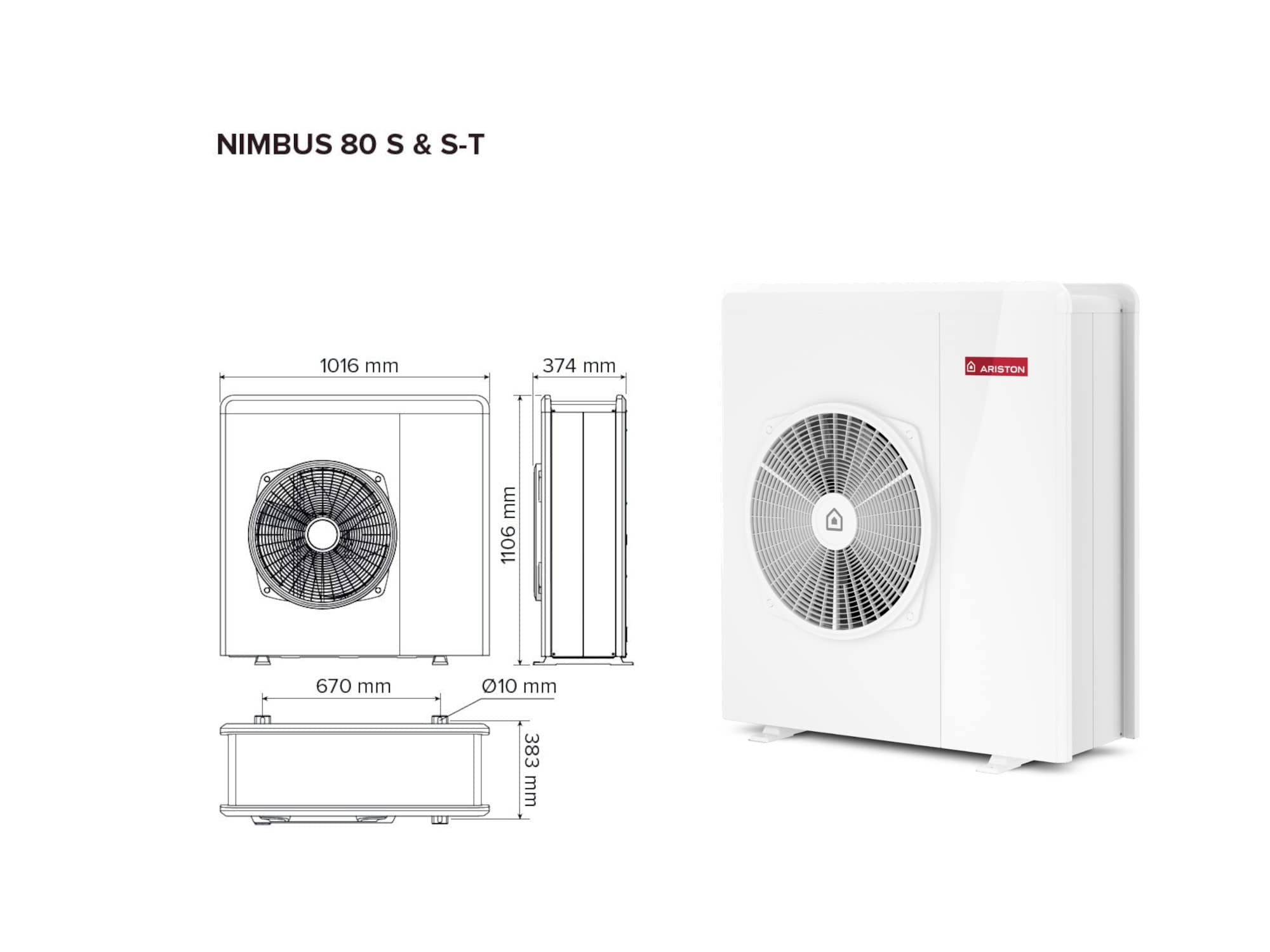 Šilumos siurblys Oras-Vanduo Ariston Nimbus R32, Plus, 80 S T Net 11.74 kW Φ3, su Wi-Fi - TavoSildymas.eu