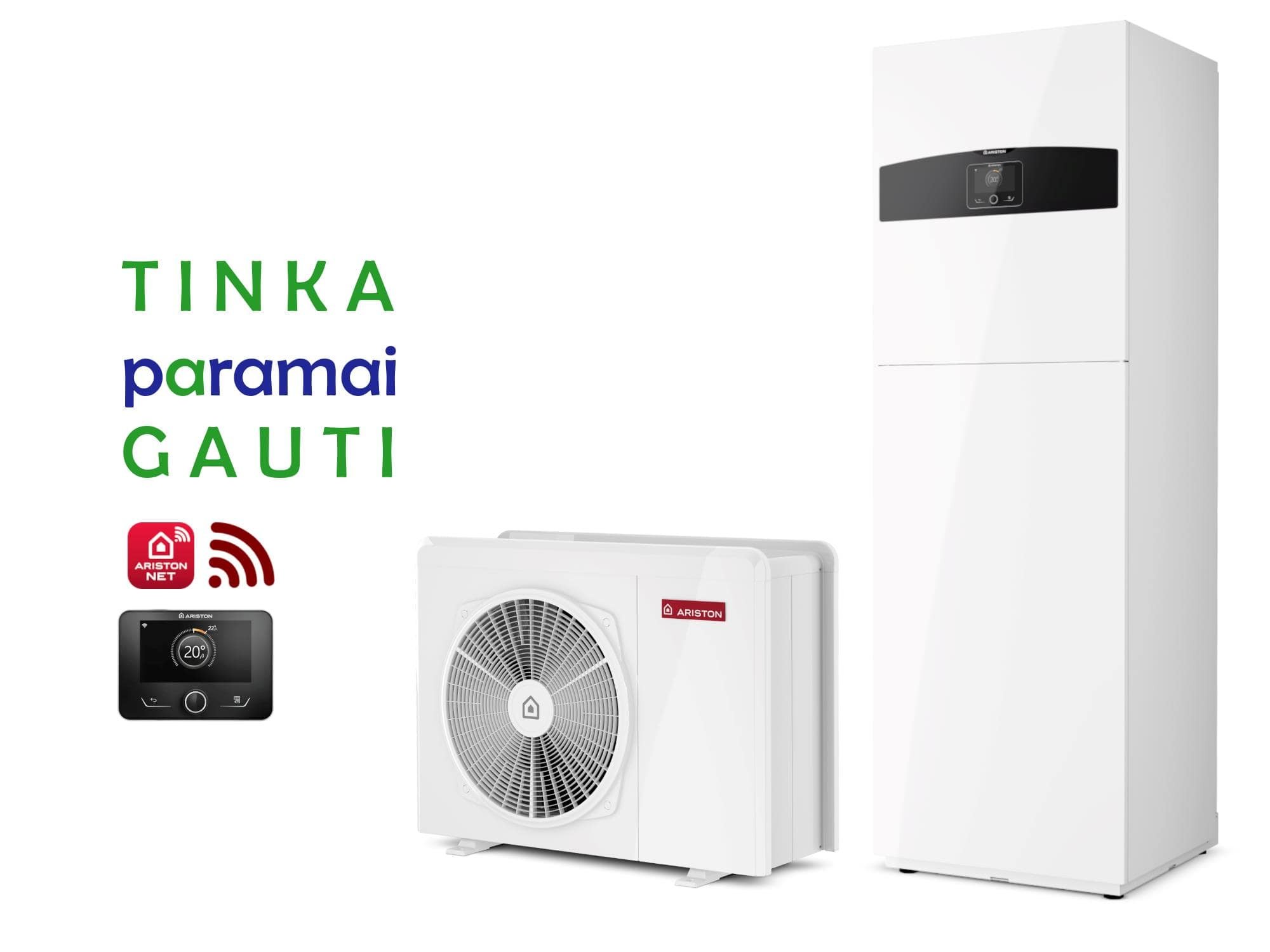 Šilumos siurblys Oras-Vanduo Ariston Nimbus R32, Compact, 50 S Net 7.57 kW, su integruotu 177l vandens šildytuvu ir Wi-Fi - TavoSildymas.eu