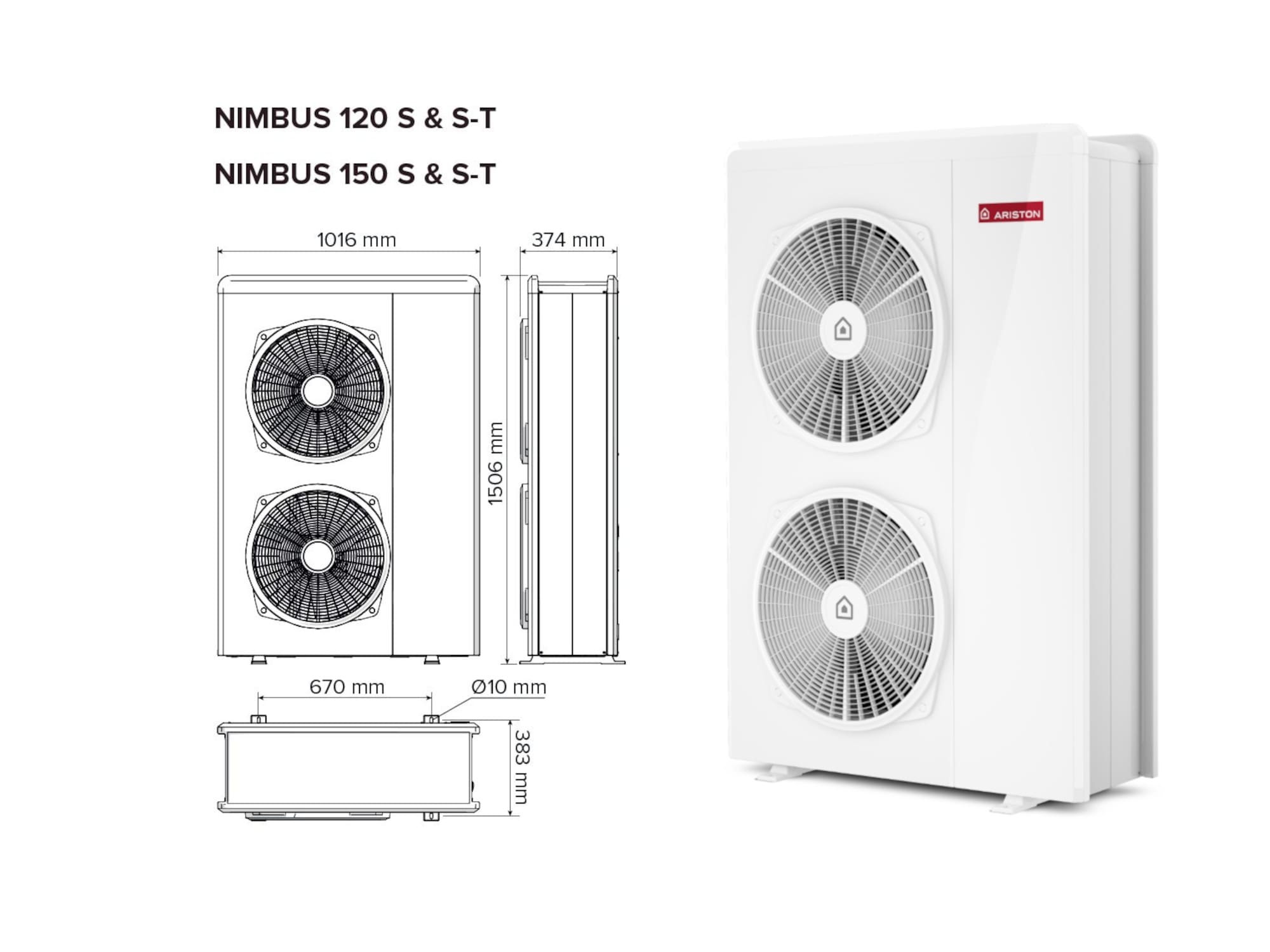 Šilumos siurblys Oras-Vanduo Ariston Nimbus R32, Compact, 120 S T Net 13.87 kW Φ3, su integruotu 177l vandens šildytuvu ir Wi-Fi - TavoSildymas.eu